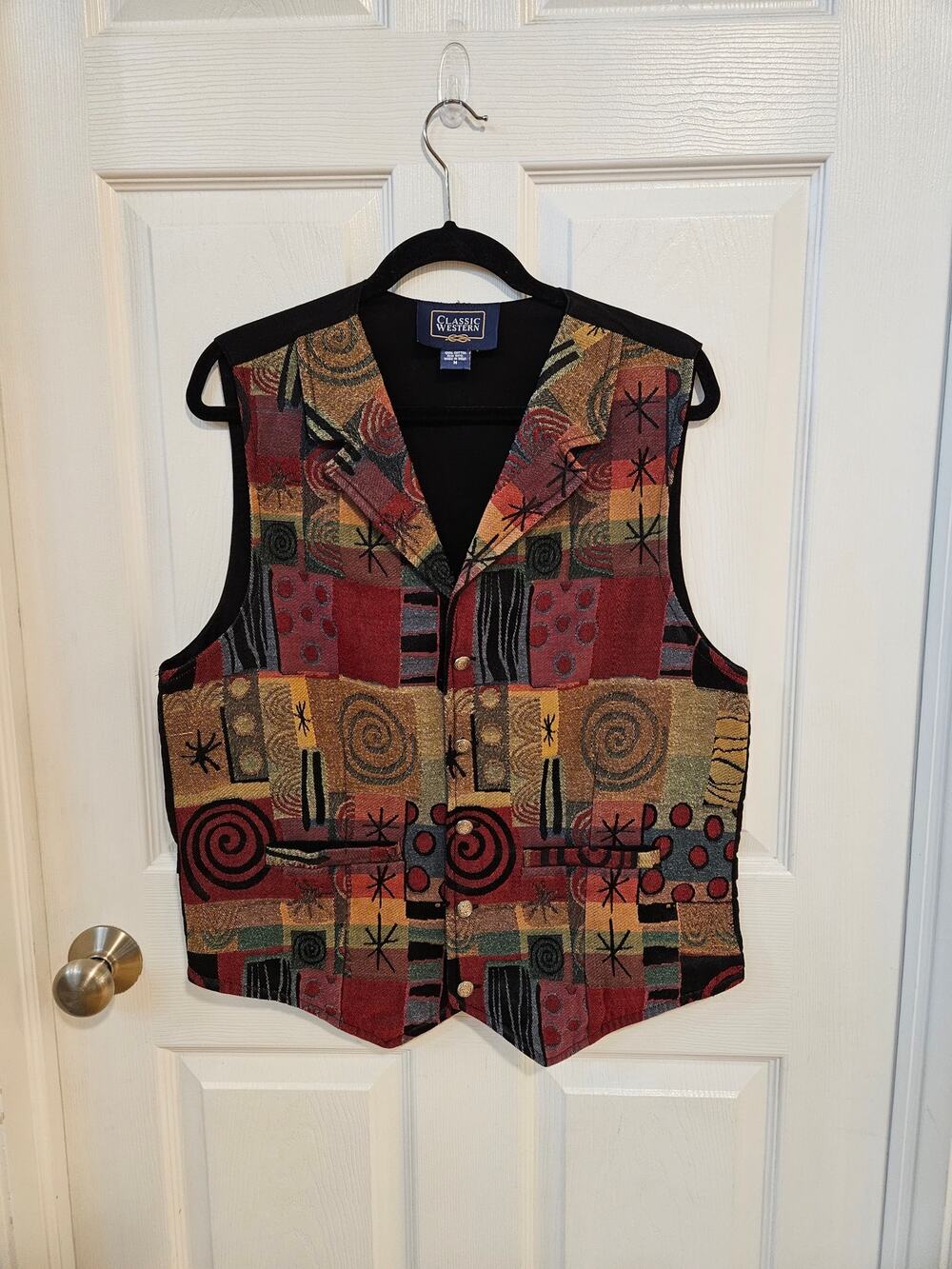 Vintage Classic Western Woven Patchwork Vest Size Medium Cotton Made in India